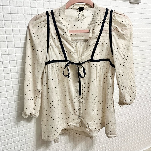 We The Free Tops - WE THE FREE Goth Peasant Polkadot Button Up Blouse Grosgrain Ribbon Detail Sz XS